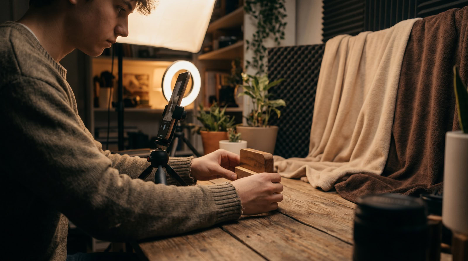 Grabando con el móvil y un aro de luz contenido de calidad para las redes de un negocio