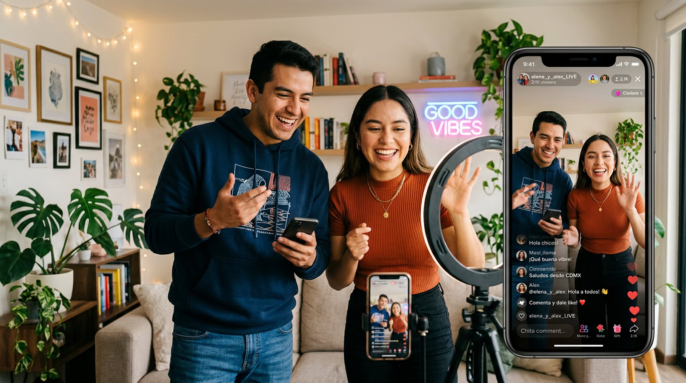 Pareja haciendo TikTok Live