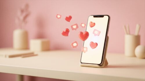 Móvil con notificaciones de me gusta saliendo de la pantalla, frases que provocan likes en Instagram