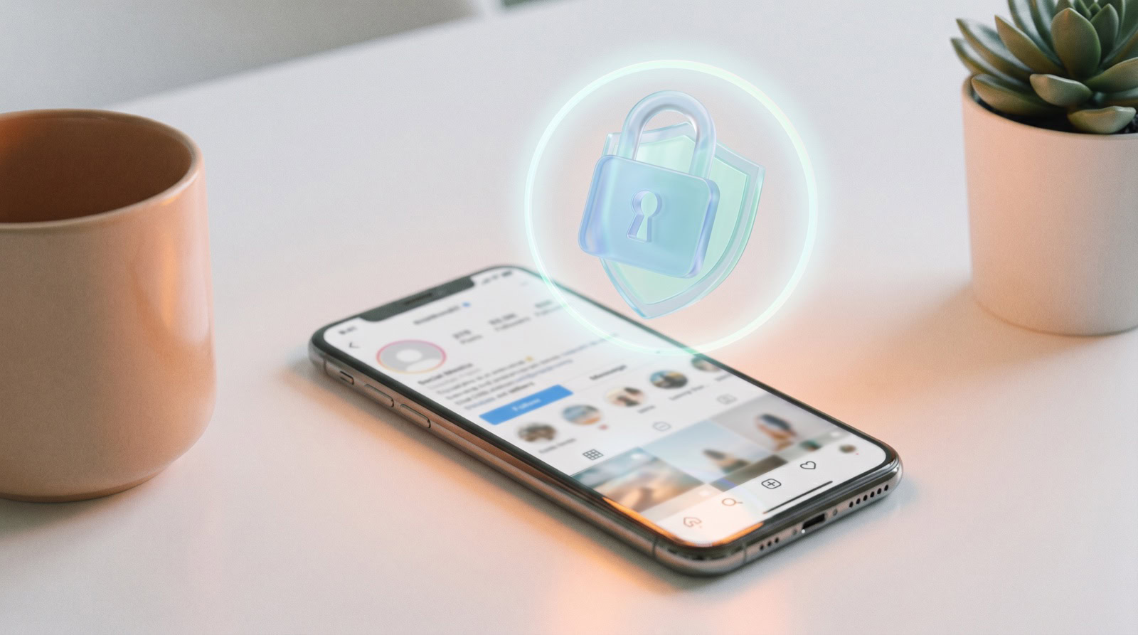 Móvil con un perfil de Instagram y un candado, cuenta de Instagram pública o privada