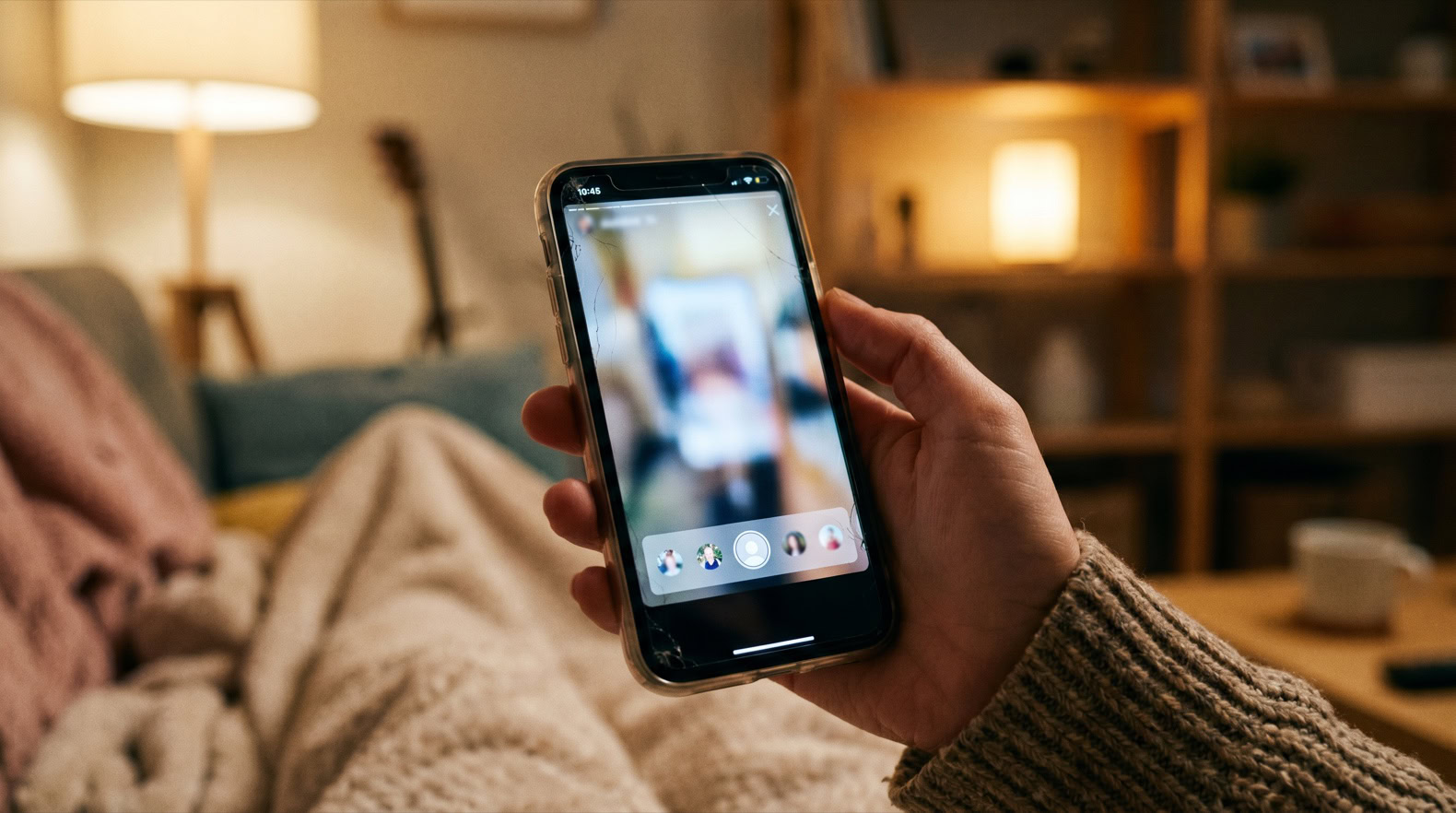 Persona mirando en el sofá la lista de espectadores de su historia de Instagram, quién ve mis historias