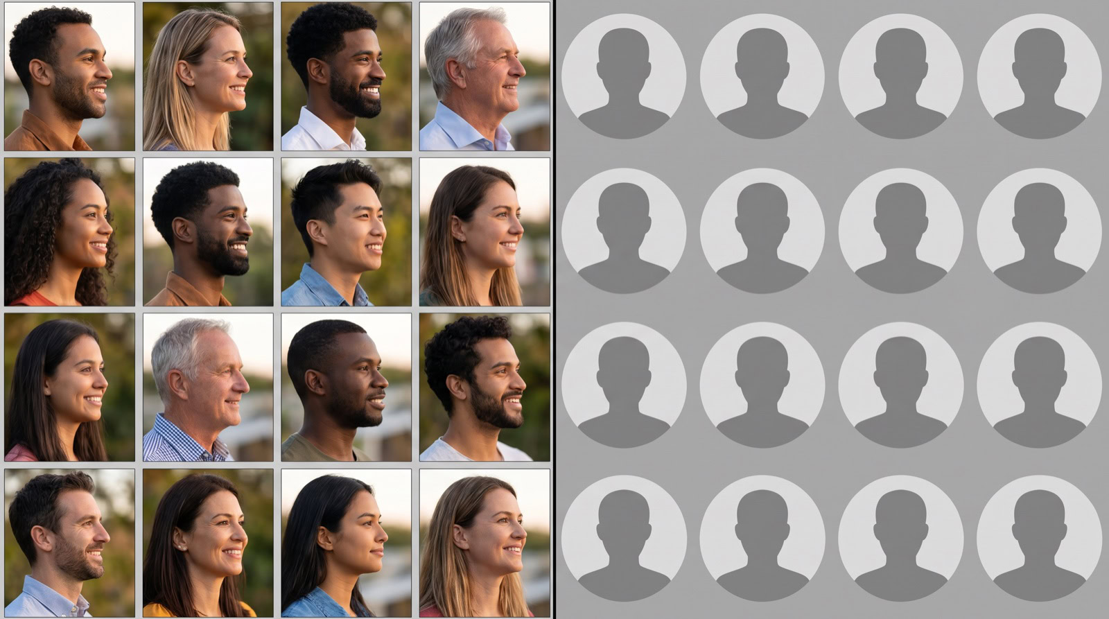 Comparación entre seguidores de calidad con foto y seguidores falsos con avatar gris vacío