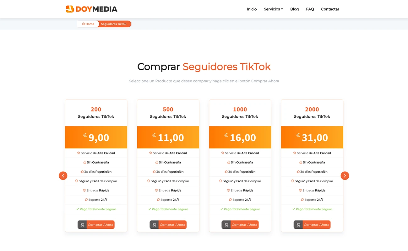 Comprar Seguidores TikTok en DoyMedia.com