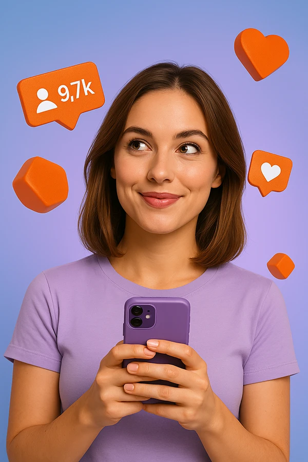 Chica con intención de comprar seguidores y likes en redes sociales