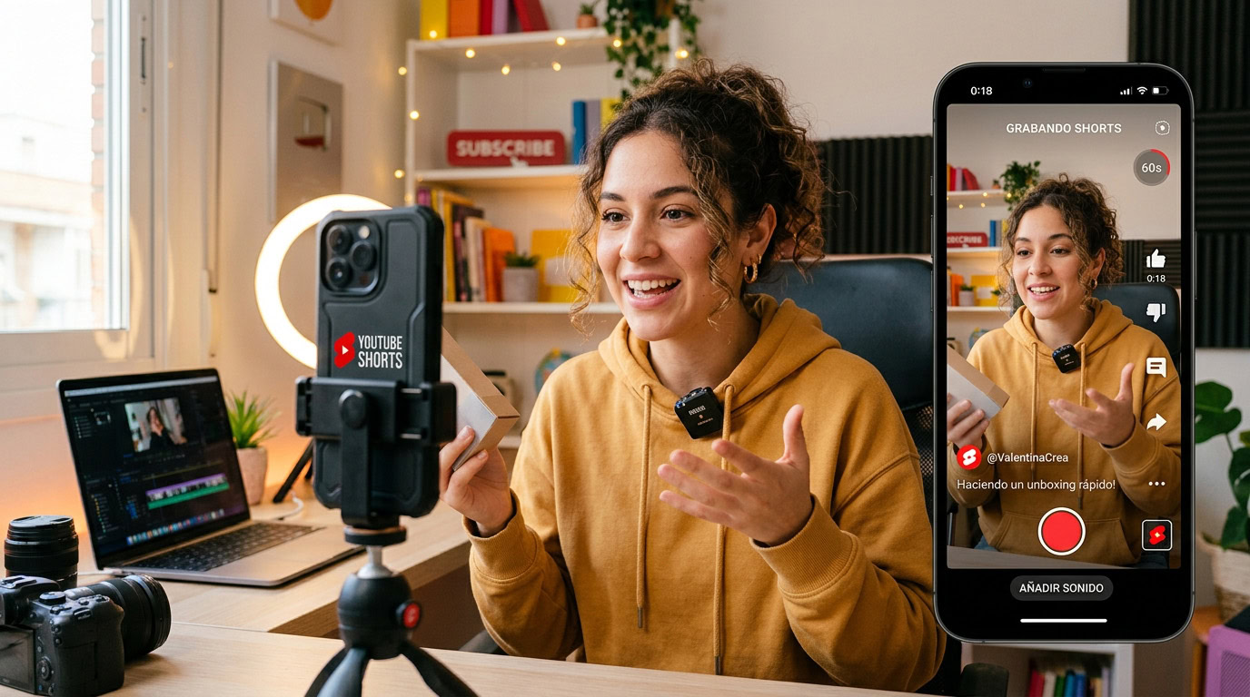 Influencer grabando Youtube Shorts