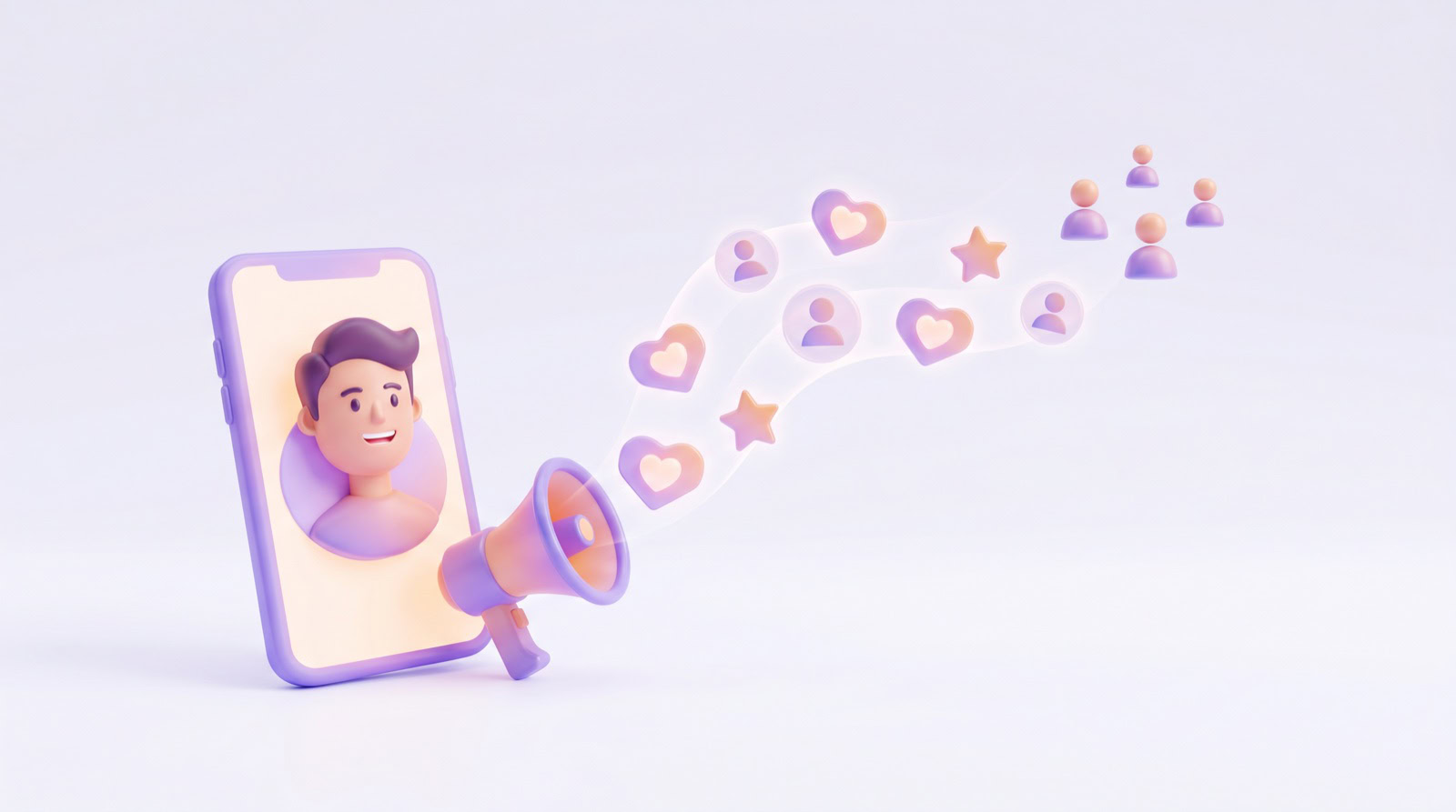Concepto de marketing de influencers: un móvil amplifica el mensaje de una marca hacia una audiencia